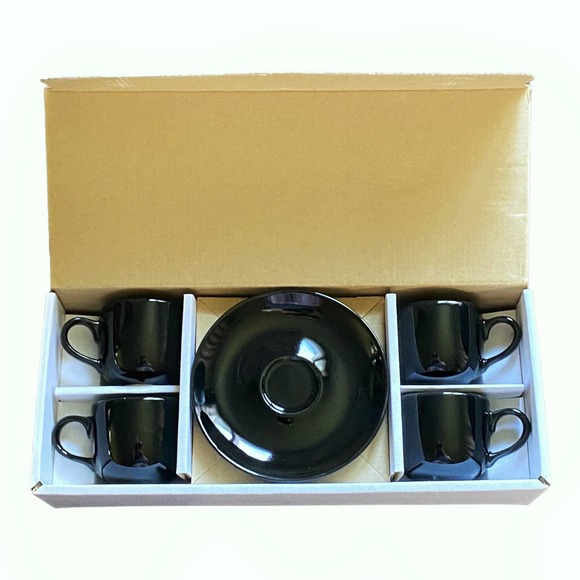 Espresso Cups & Saucers set of 4 Black - Picture 3 of 9